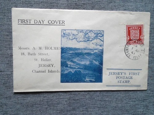 Jersey 1941 WWII German Occupation Illustrated 1d Arms First Day Cover