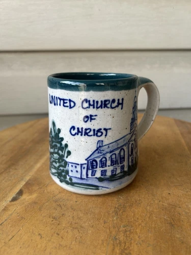 Great Bay Pottery United Church Of Christ Green Speckled Art Pottery Mug 12oz