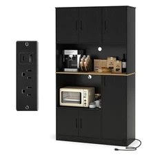 71" Tall Kitchen Pantry Cabinet with Charging Station Microwave Stand & Doors