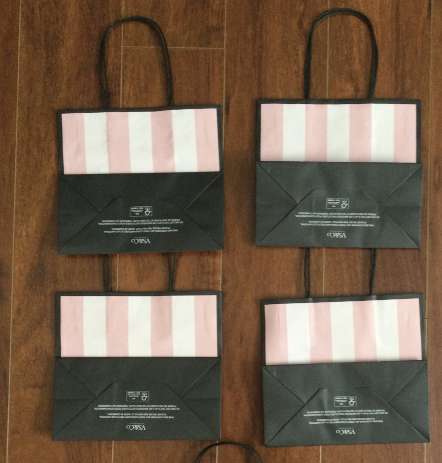 Lot of 4 NEW Victorias Secret VS Pink Stripe Paper Gift Bags Approx 8"x7"x4"
