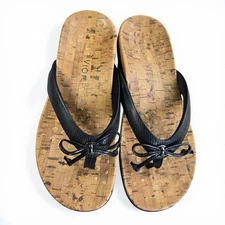 Vionic Cassie Rock Cork Thong Sandals Women's Size 7 Black Bow Accent