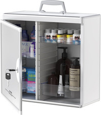 Medicine Cabinet with Key Lock - Aluminum Wall Mount Medication Lock Box with 4