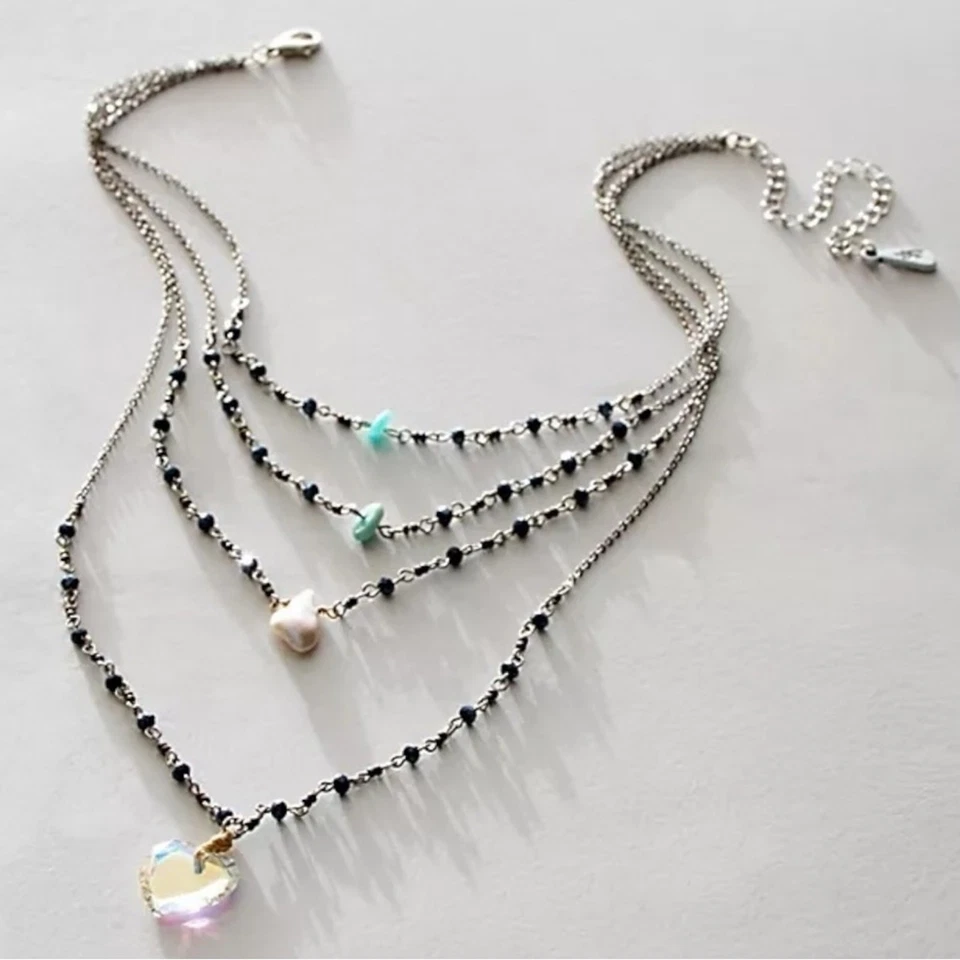 Collar Free People Ariana Ost Wray Nuevo con Etiquetas Cristal Capas Corazón Bohemio Cuentas Foto 3 de 4