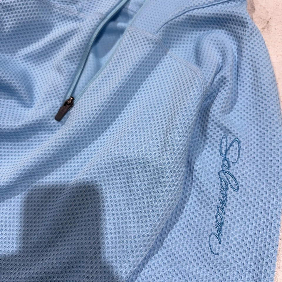 Pulôver feminino Salomon quarto de zíper pequeno azul waffle malha manga longa corrida - Imagem 4 de 4