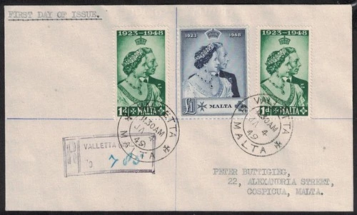MALTA, KGVI, 4th JANUARY 1949, ROYAL SILVER WEDDING, FIRST DAY COVER.