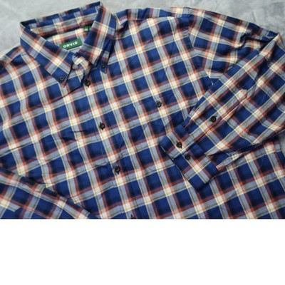 Orvis Men's Plaid Button Down Long Sleeve Shirt XXL Heavy Knit Cotton