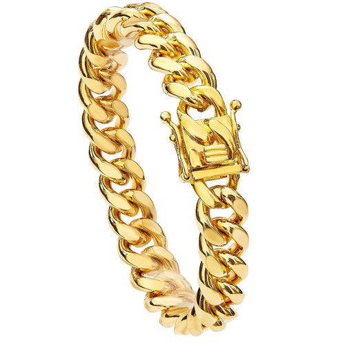 Gold Cuban Link Chain Necklace or Bracelet with Design Box Clasp for Men 18K ... - Picture 2 of 7