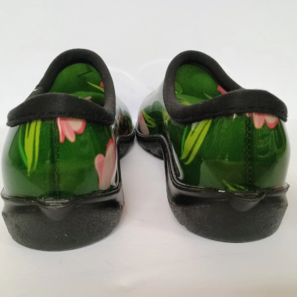 NEW Sloggers Green with PINK TULIP Low Top Garden Chicken Clogs Women SIZE 8 USA - Image 4 of 4