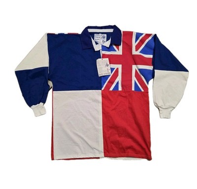 VTG RARE English Rugby Shirt UK Made Union Jack Flag Mens L Logo Sports NOS READ