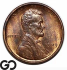 1909 Lincoln Cent Wheat Penny, Choice BU RB