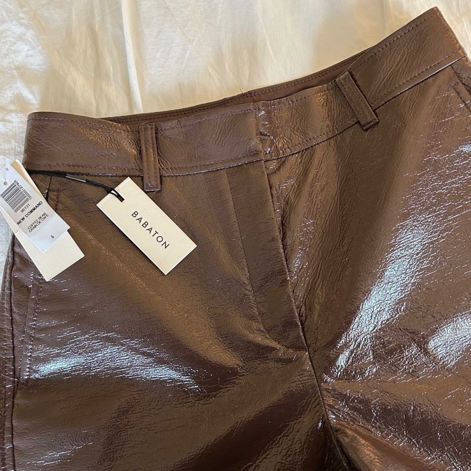 BABATON New Command Coffee Bean Patent Faux Leather Straight Leg Pant Size 6 NWT