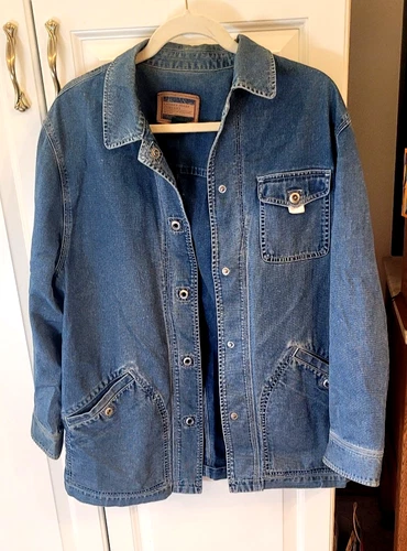sz Large Indigo Denim Jean Jacket Work Field Engineer Chore Lauren RALPH LAUREN