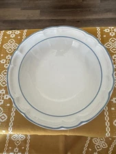 Floral Expressions Japan Stoneware Soup Pasta Bowl 9" Blue Rim Scalloped Edge