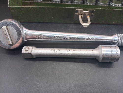 Vtg SK 1/2" Drive Socket Set of 8 Knurled Bullet Nose: Ratchet, Extension & Case - Foto 2 di 24