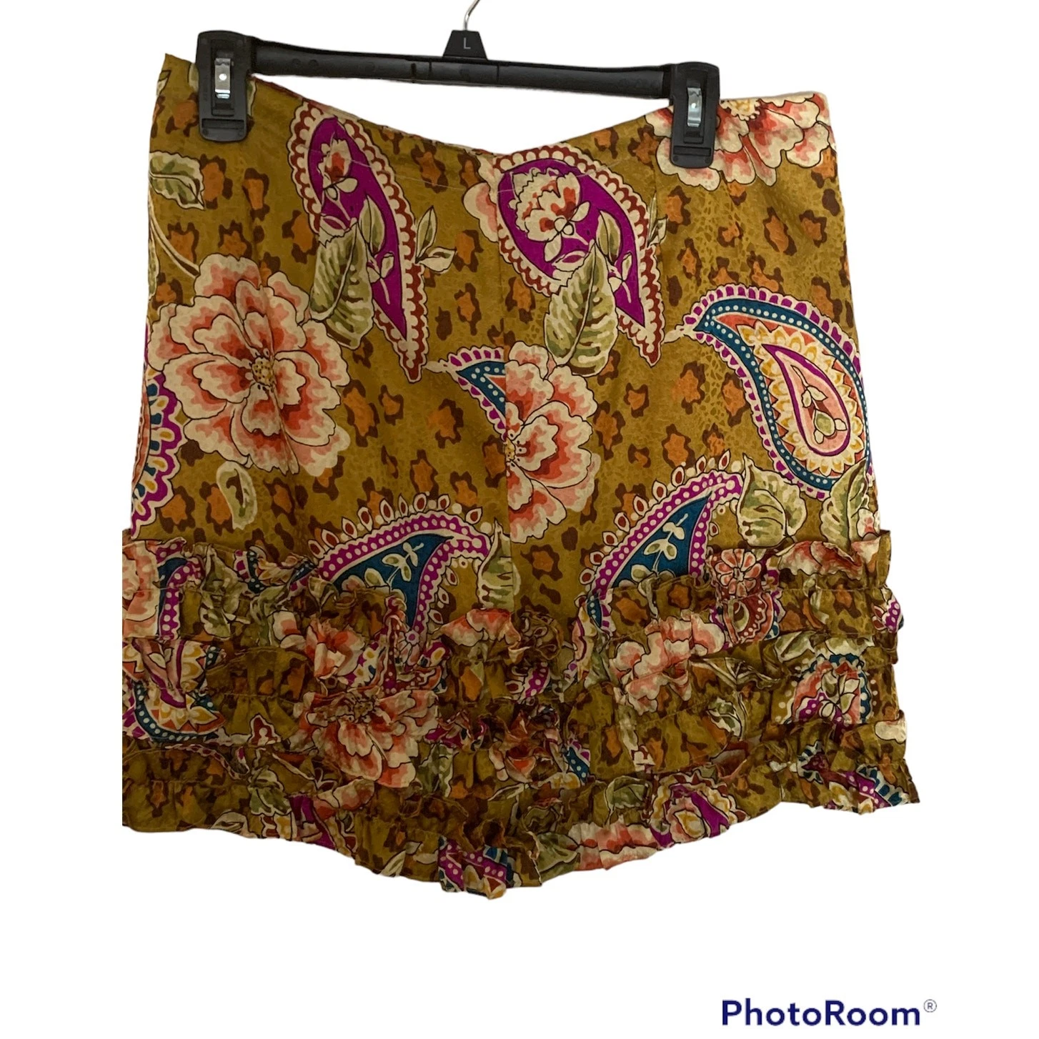 Custom Handmade Paisley Cheetah Leopard Party Ruffled Hem Mini Skirt NWOT