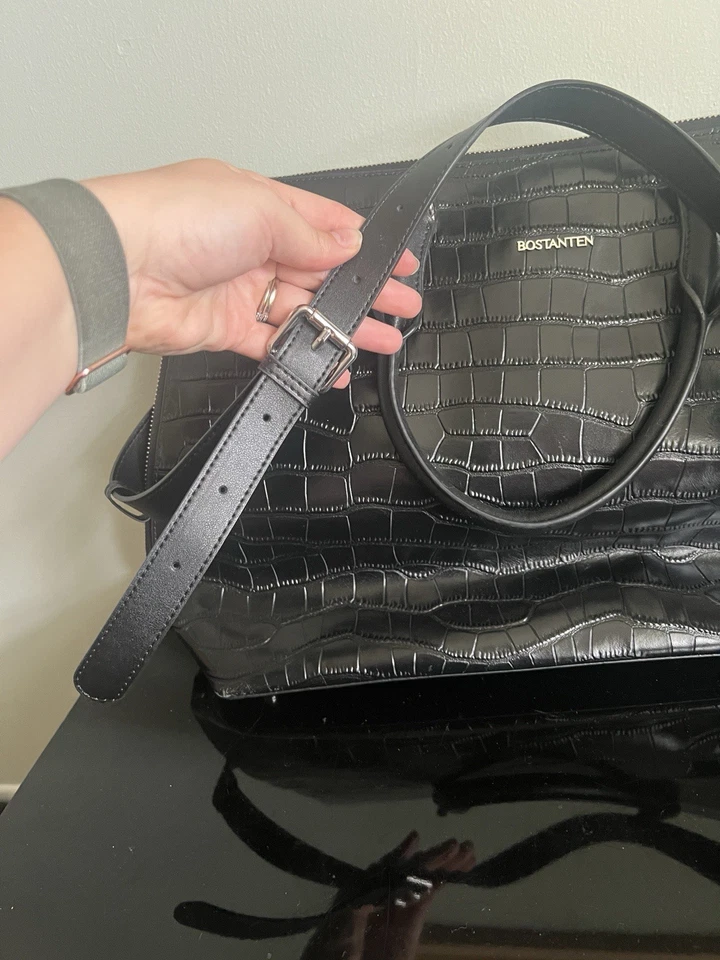 Bolso Bandolera Bostanten para Laptop Negro Cocodrilo Trabajo Negocios Foto 3 de 4