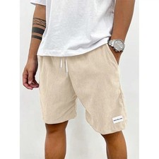 Share Men's Summer Solid Corduroy Shorts Drawstring Casual Elastic Waist Fashion