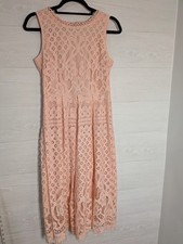 VEIISAR Pink Eyelet Lace Dress Medium Boho Romantic Wedding Guest Sleeveless