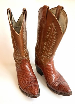 Vintage 1984 Mens Dan Post Leather Lizard Alligator Boots Size 7 1/2 D