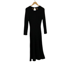 Quince Mongolian Cashmere Wide-Rib Midi Dress Black Basic Sleeved L