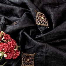 Sanskriti Vintage Black 100 Pure Silk Saree Hand Beaded Sari 5.5 Yd Craft Fabric