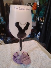 Lolita Love My Wine Little Black Dress Rhinestone 15oz Hand Painted Glass