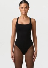 Naked Wardrobe Women's 2X Black Racerback Bodysuit NWT - 68 Retail