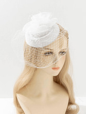 Pinup Accessory 1950s Retro Vintage Fascinator Bridal White Pillbox Veil Hat