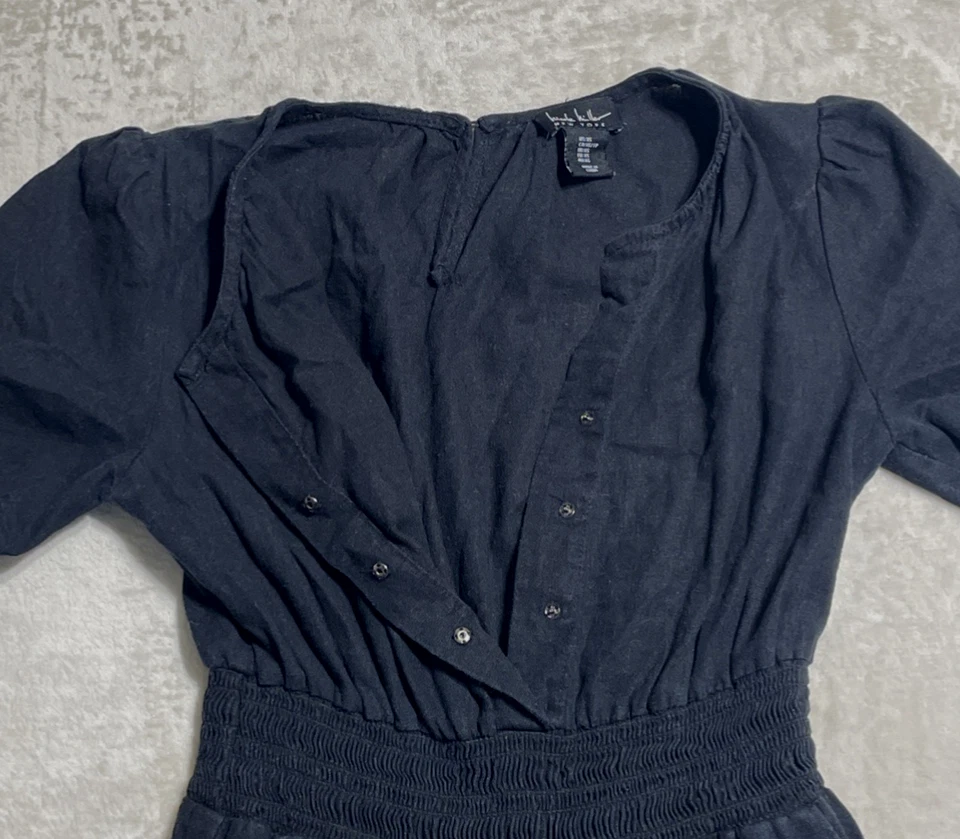 Nicole Miller Linen Blend Jumper Women's XS Black Elastic Waist Wide Leg Romper - Image 4 of 4