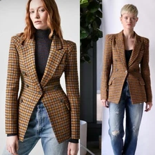 Smythe Not A Pagoda Tweed Plaid Single Button Blazer Jacket Size 0