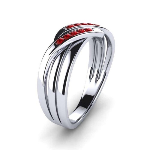 Ruby Channel-Set Round 2.00mm Casual Ring With Rhodium Plated - Picture 3 of 6