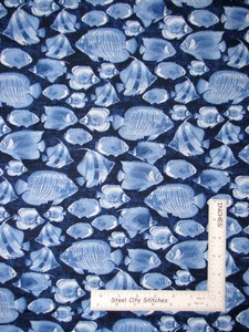 23/" Nautical Fabric Panel Timeless Treasures YARD Blue Seashell Blocks White