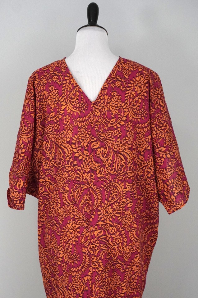 New Zara Pink Orange Floral Tie VNeck Ruched Kaftan Dress Medium eBay