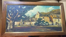 Karen Rattazzi "Street With Stone Homes Scene" Oil Painting - Signed/Framed