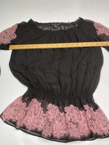 Vtg INC International Concepts 100% Silk 3/4 Sleeve Sheer Top Black Pink Sz 2 - Picture 4 of 10