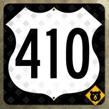 US Route 410 highway marker road sign Olympia Tacoma Yakima Pasco 1961 16x16