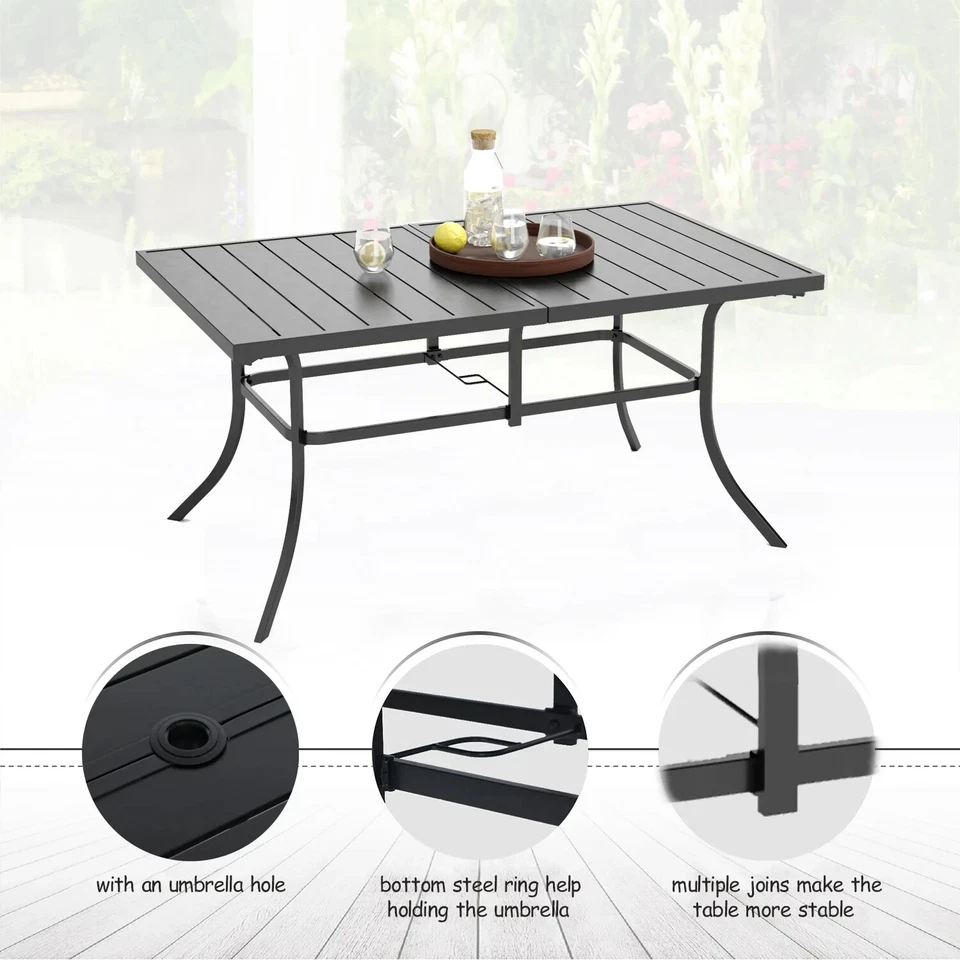 Patio Dining Table for 6 Person Outdoor Table with Umbrella Hole Rectangular - Image 4 of 4