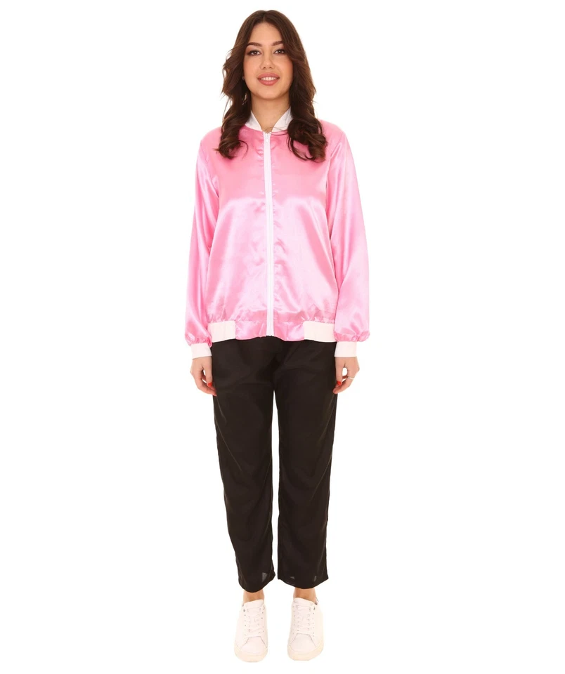 Adult Women's 50's Satin Grease Jacket Costume | Pink Cosplay costume HC-495 - Image 2 of 4