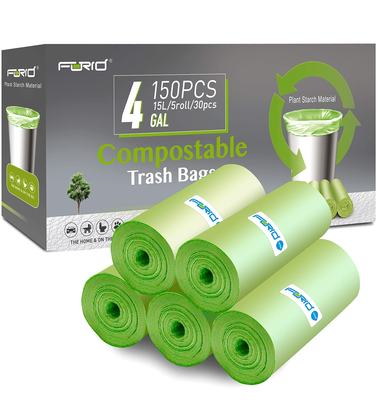 4 Gallon Garbage Bags, 150 Count, Unscented, Strong Trash Can Liners, 15 Lite...