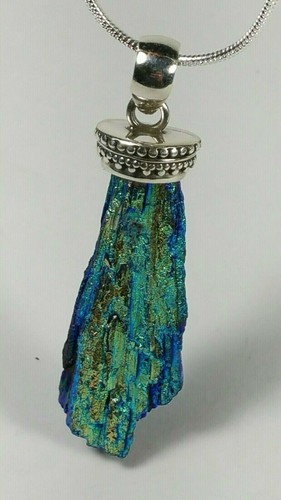 1.8" DRUZY 2 SIDED POINT QUARTZ STERLING SILVER PENDANT NECKLACE 18" - Picture 6 of 10