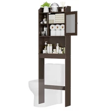 Over The Toilet Bathroom Storage Wood Cabinet Organizer w/Adjustable Shelf Brown