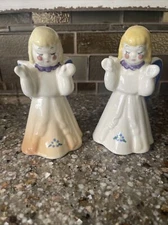 Pair Vintage Kay Finch Angel California Hand Painted Raised Hands to Heaven
