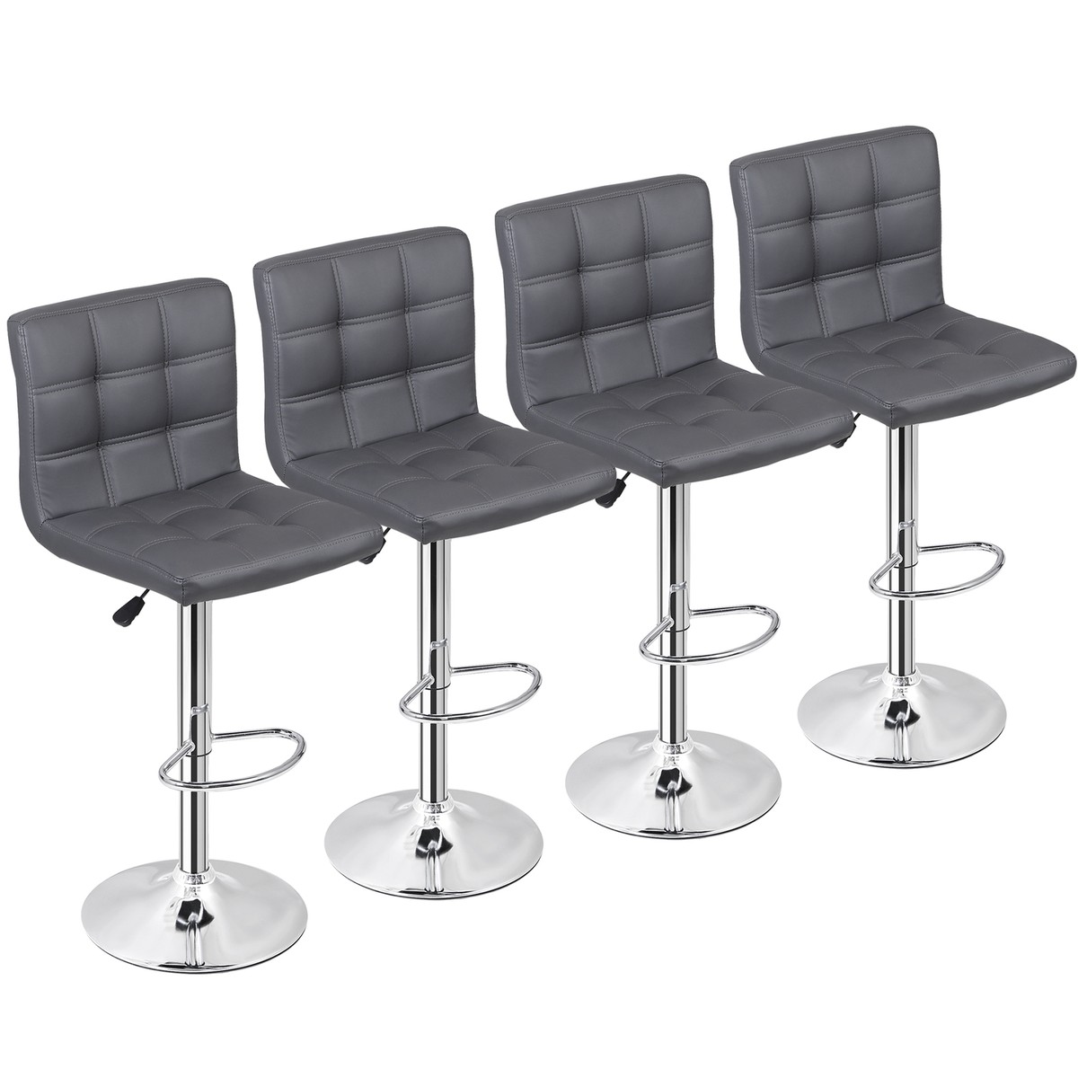Set of Gray PU Leather Adjustable Bar Stools with Back Counter