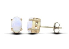 9ct Yellow Gold Natural Opal Oval Stud Earrings - UK Made - Solid 9K Gold
