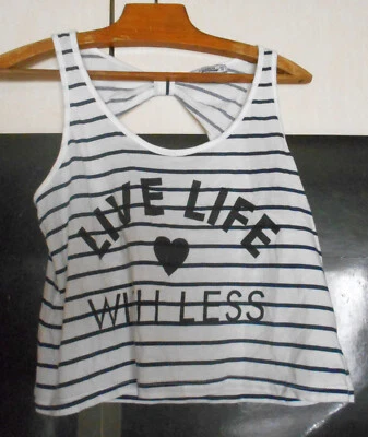 haut top mariniere femme T. S, Pull & Bear, fond blanc, rayé bleu, texte noir - Photo 1/4
