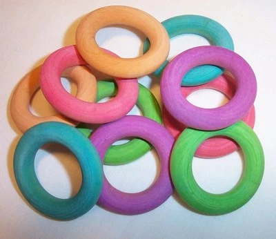 HERMAN1957 10 Wood Bird Toy Parts 1-3/4" Large Colored Wooden Round Rings Parrot Toy Parts