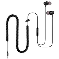 In-Ear Wired Headphones 12FT Coiled Cable Mic Volume Control for 3.5mm