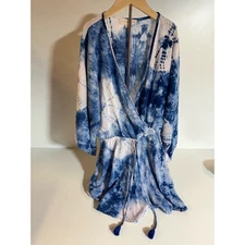 Love stitch size medium Romper drawstring waist blue and white tye dye 