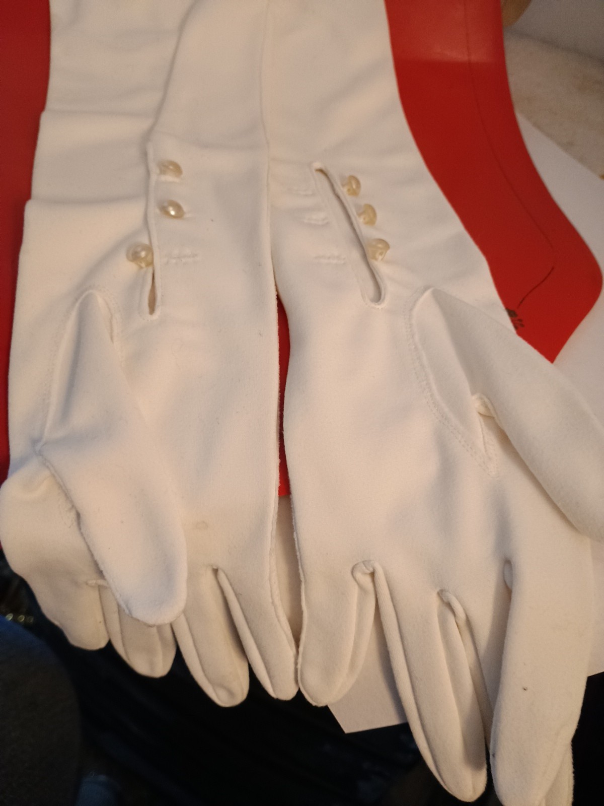 Opera Gloves Vtg 1950-60"s 22" Long White 3 Faux Pearl Buttons Dress Up Costume