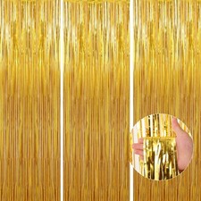 Birthday Party Decorations: 3 Pack 3.3 x 9.9 ft Gold Foil Fringe Curtains Party